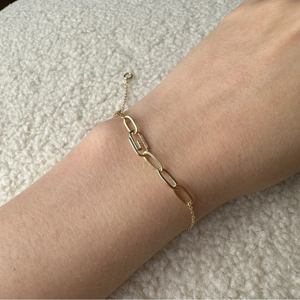 Adina Eden Pave Safety Pin Paperclip Bracelet, Women’s Dainty Charm Jewelry